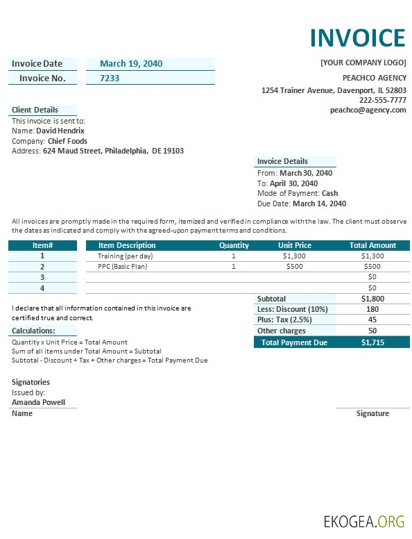 Modèle de facture d'agence gratuit